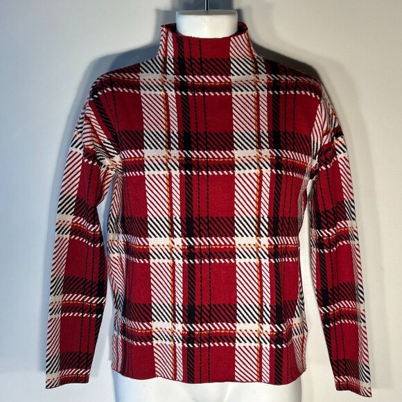 Tahari SZM Deep Red Plaid Sweater Timeless Heritage Preppy Modern Academia Old $ - Picture 1 of 8